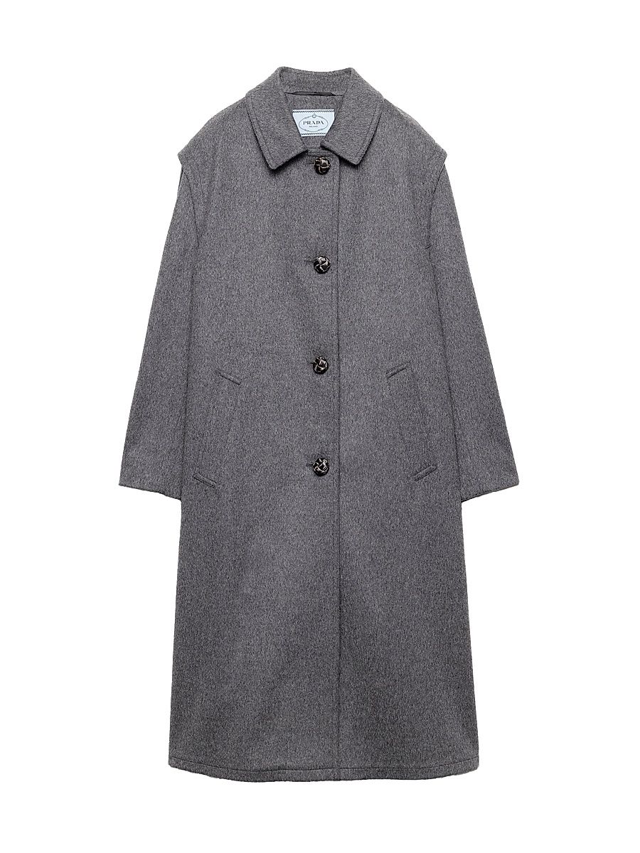 Women's Single-Breasted Double Loden Cloth Coat - Grey - Size 6
