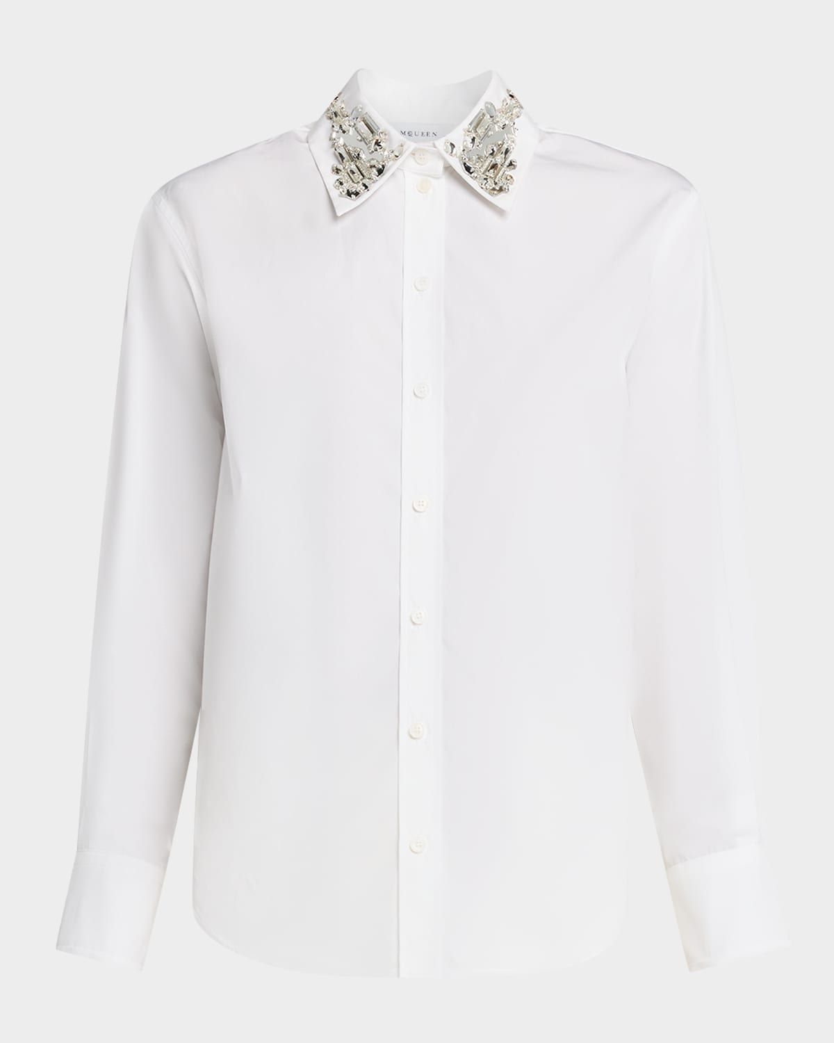 Crystal Collar Cotton Button-Down Shirt