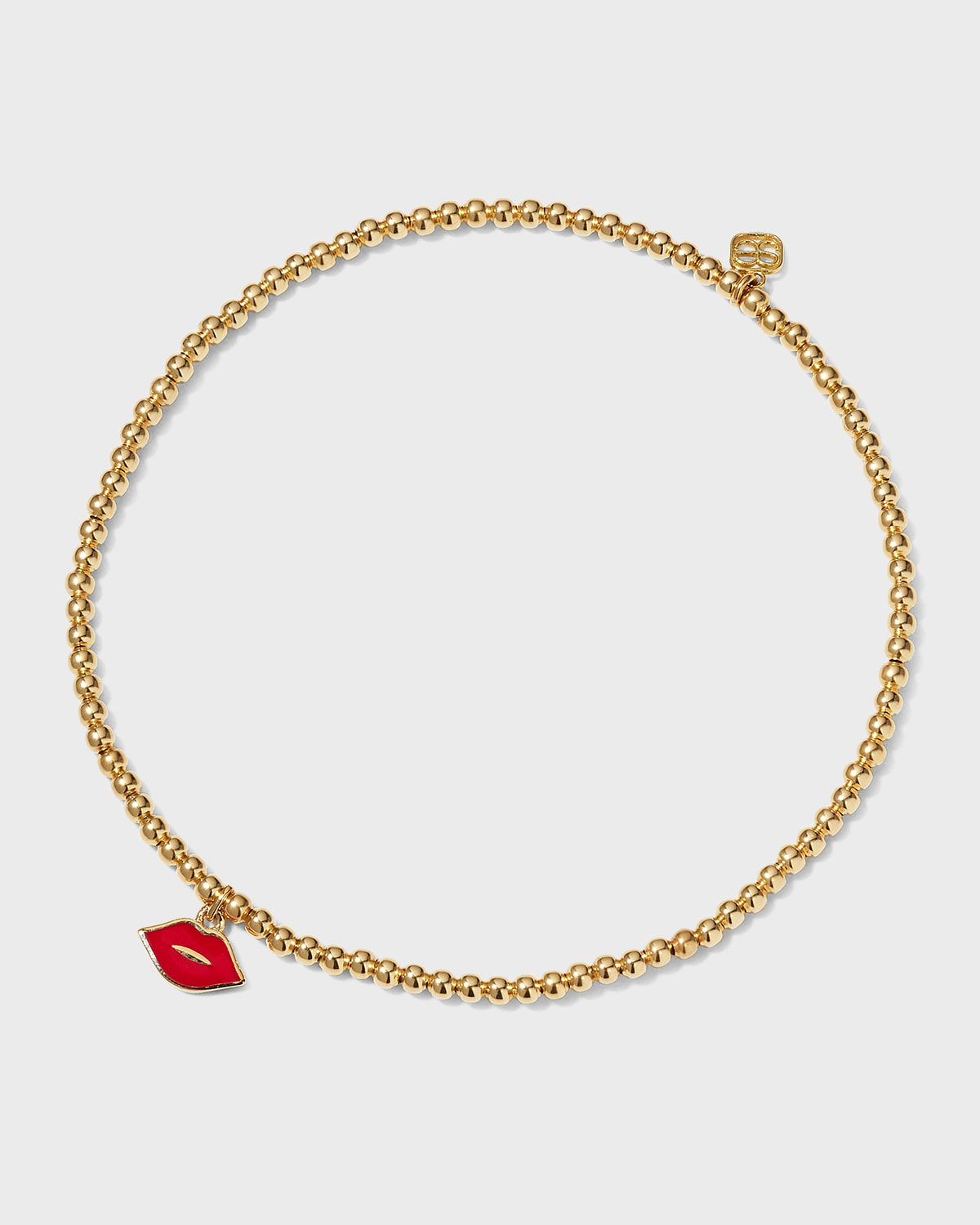 2mm Gold Bead Bracelet with Enamel Lips Charm