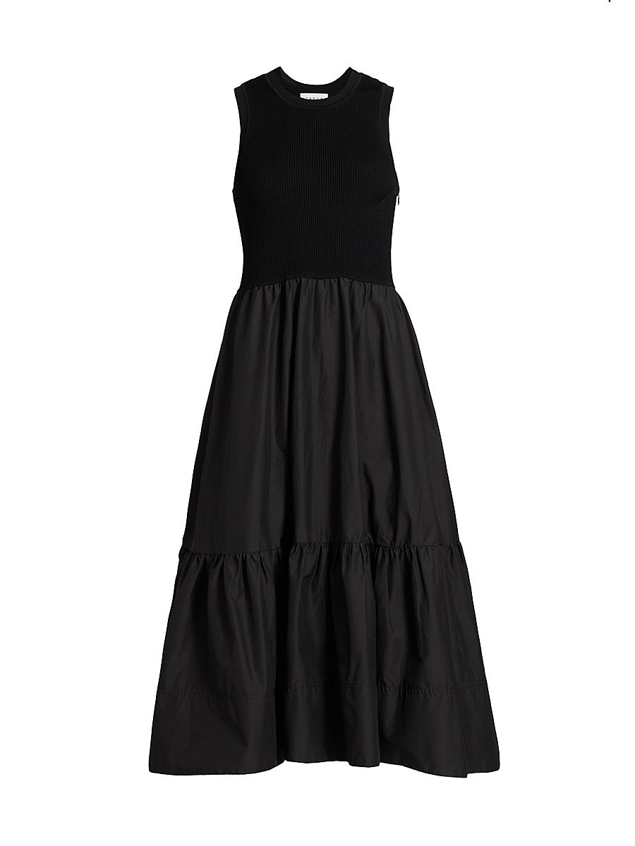 Women's Josephina Mixed-Media Crewneck Midi-Dress - Black - Size Large