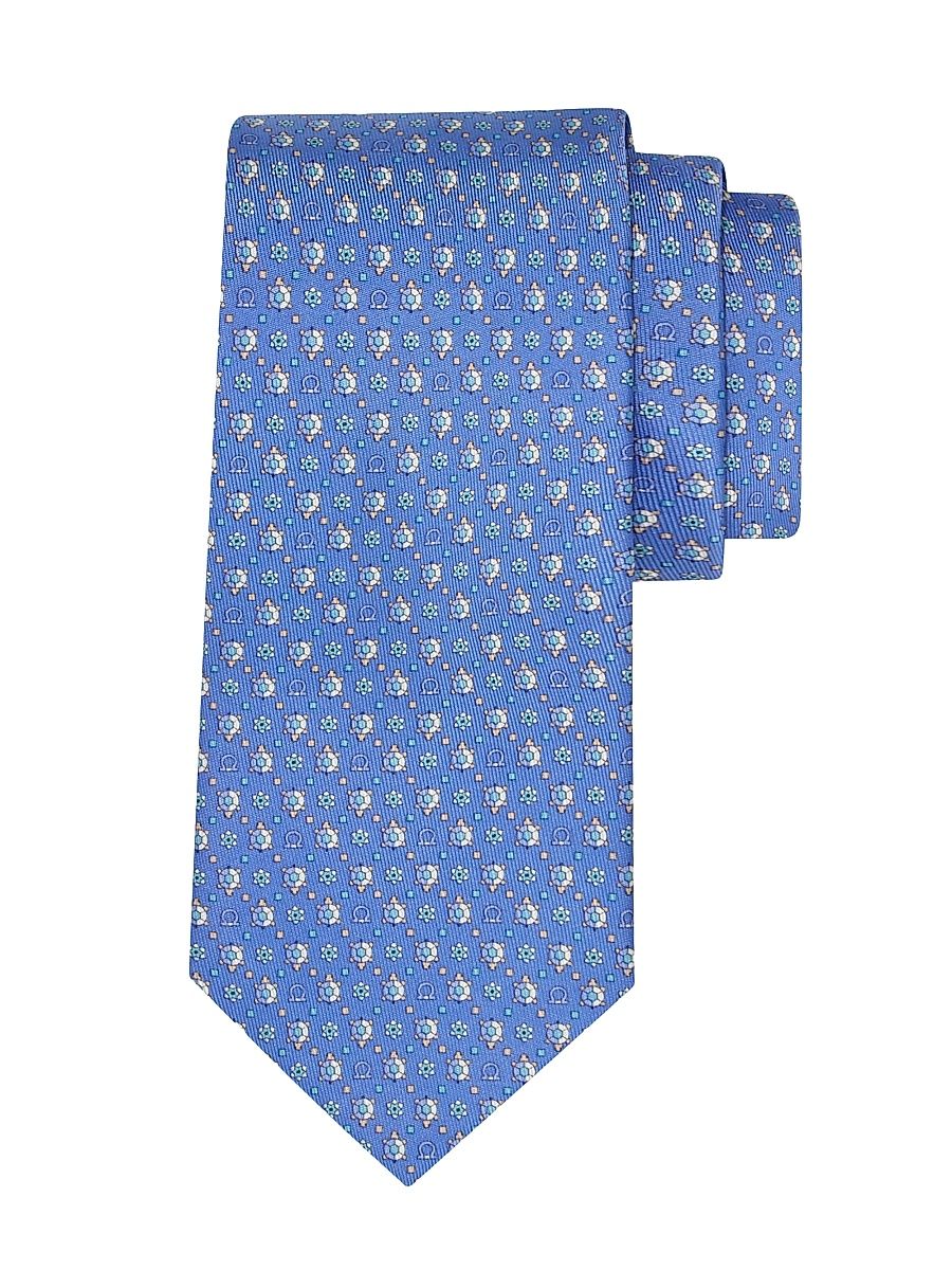 FERRAGAMO Men's Nuga Silk Turtle Tie - Azzurro