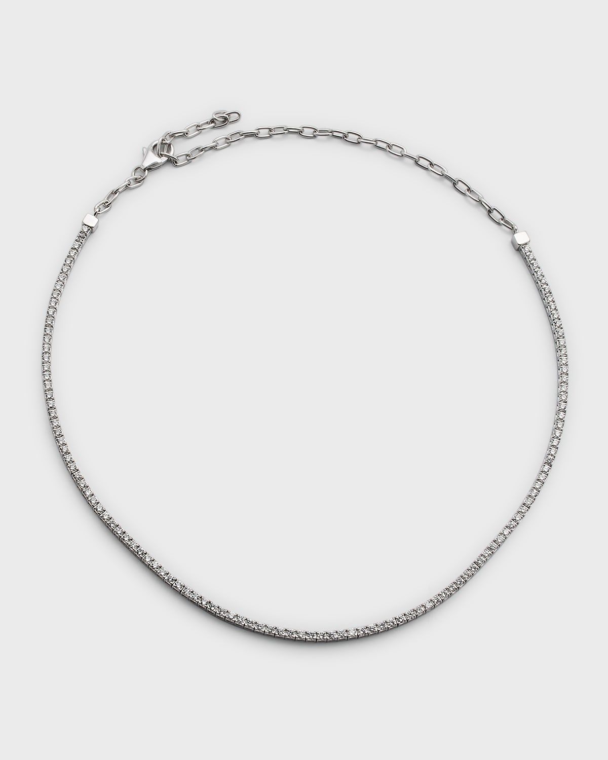 18K White Gold Half-Diamond Half-Chain Necklace, 16"L, 2.85tcw