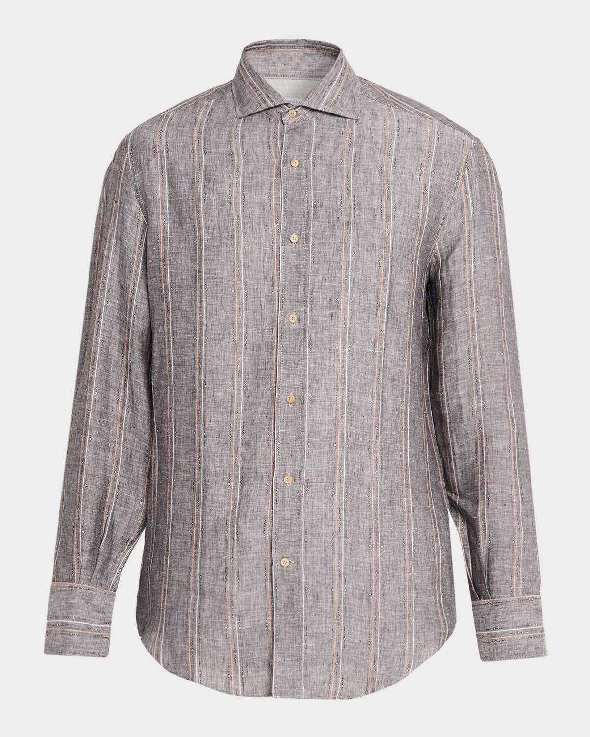 Men & apos;s Linen and Cotton Stripe Button-Down Shirt