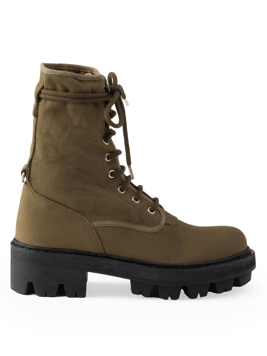 Prada Women's Canvas Lace-Up Ankle Boots - Khaki Green - Size 7.5