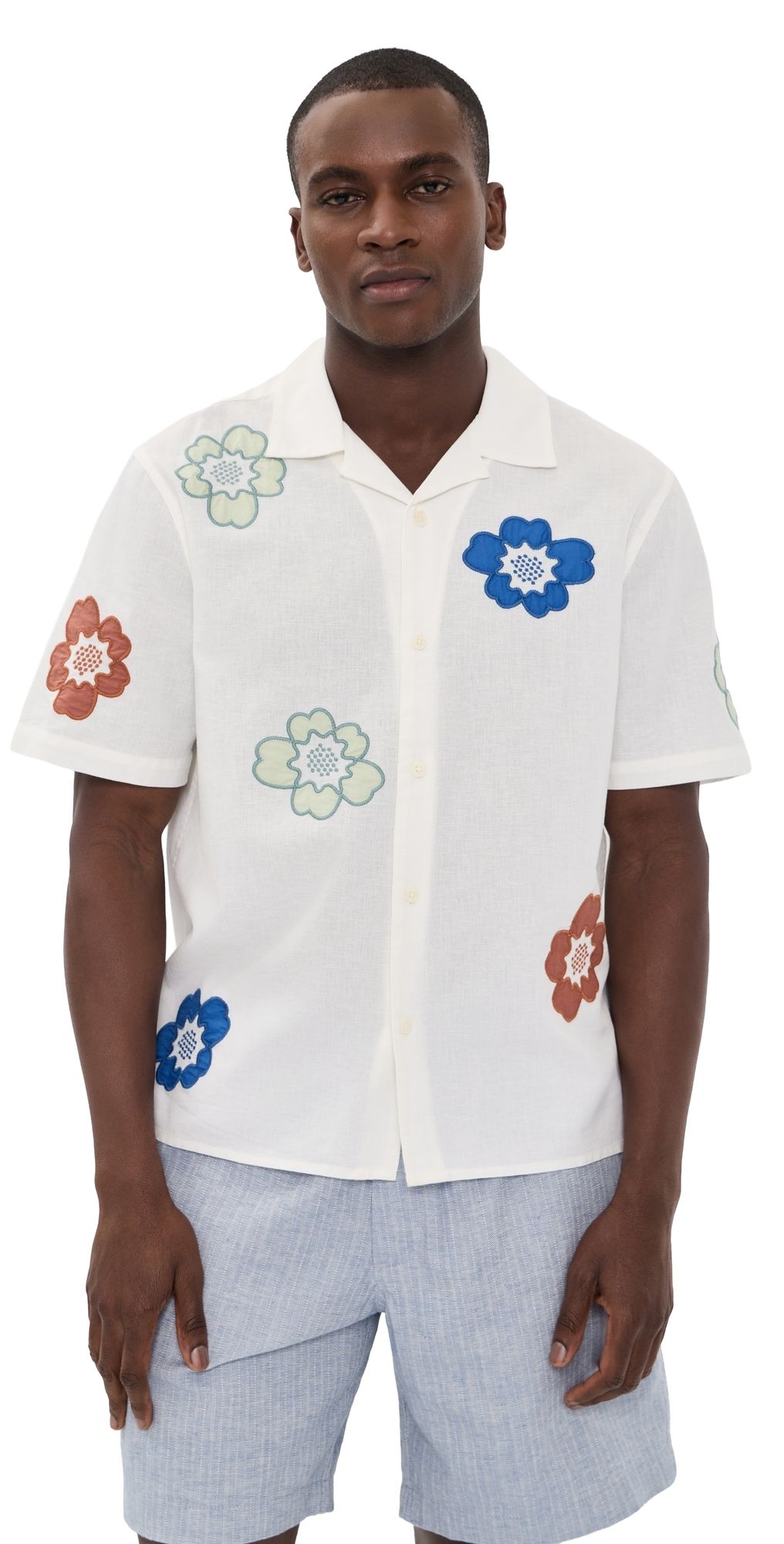 Wax London Didcot Applique Floral Shirt Ecru/Multi XL