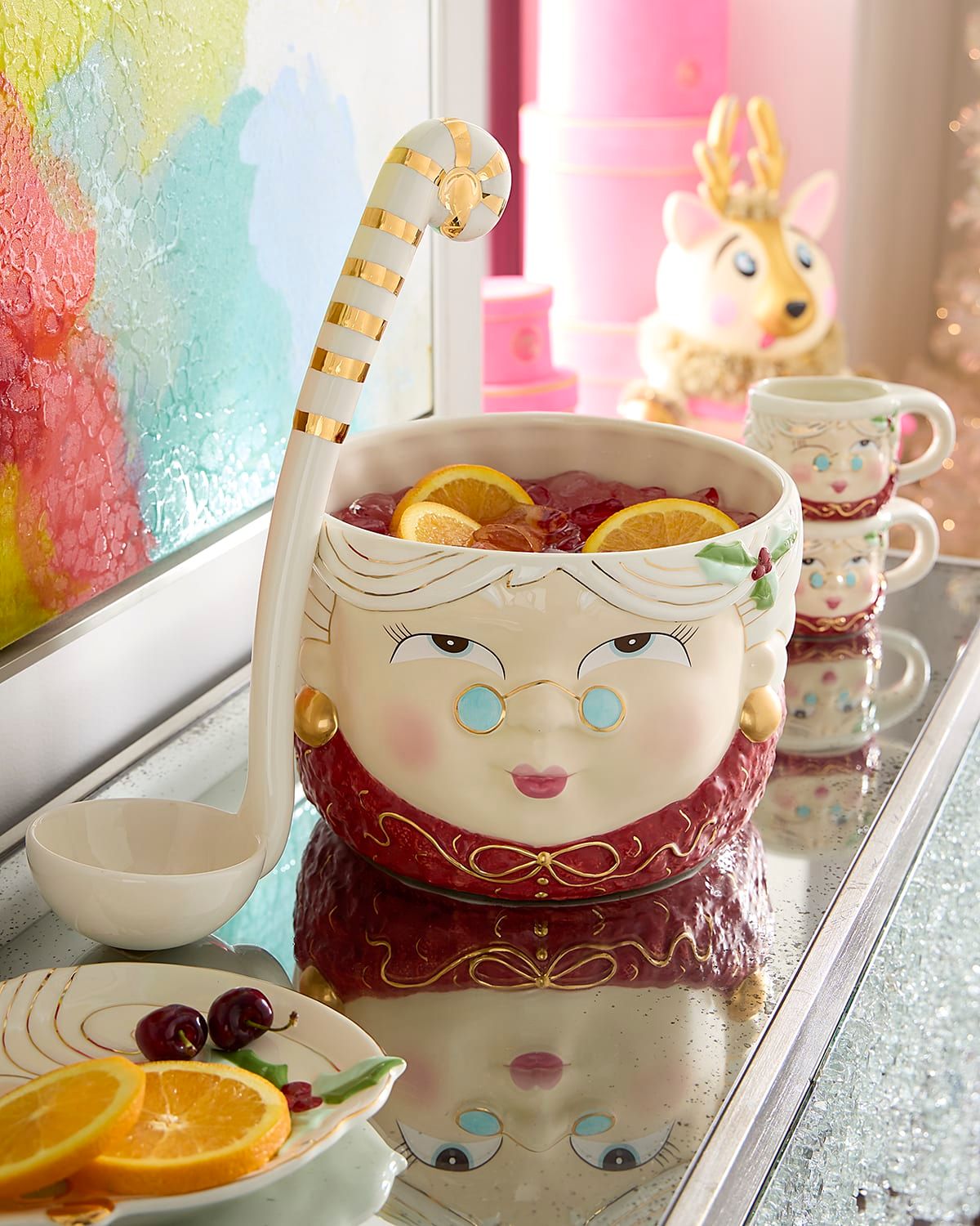 Mrs. Papa Noel Small Punch Bowl and Ladle, 220 oz.