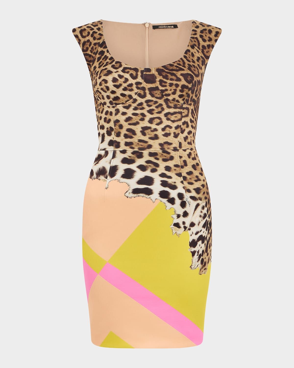 Colorblock Jaguar-Print Bustier Mini Dress