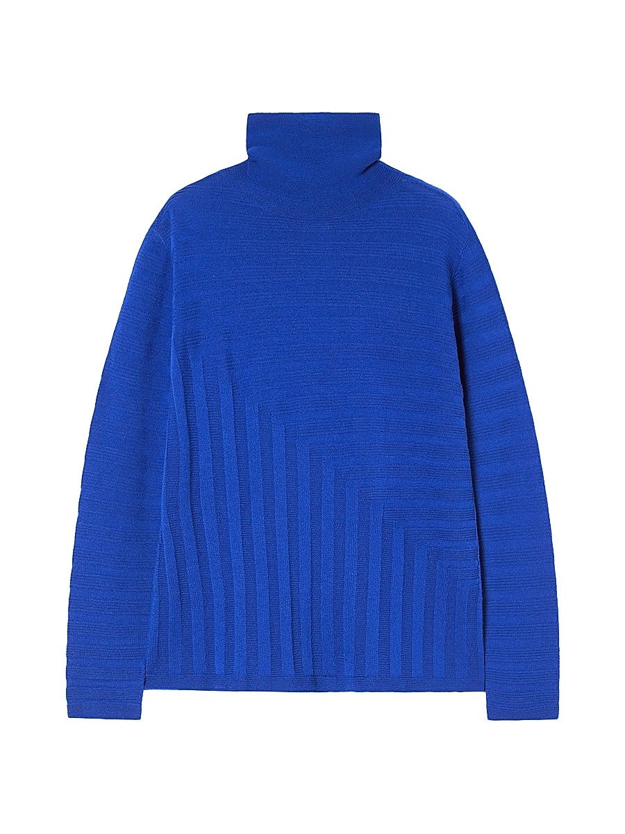 Women's Pure Wool Polo Neck Sweater - Cornflower Blue - Size Large