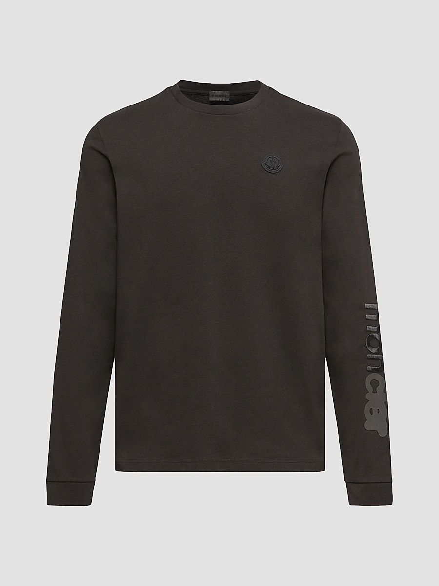 Men's Long Sleeve Crewneck T-Shirt in Cotton Jersey - Black - Size XXL