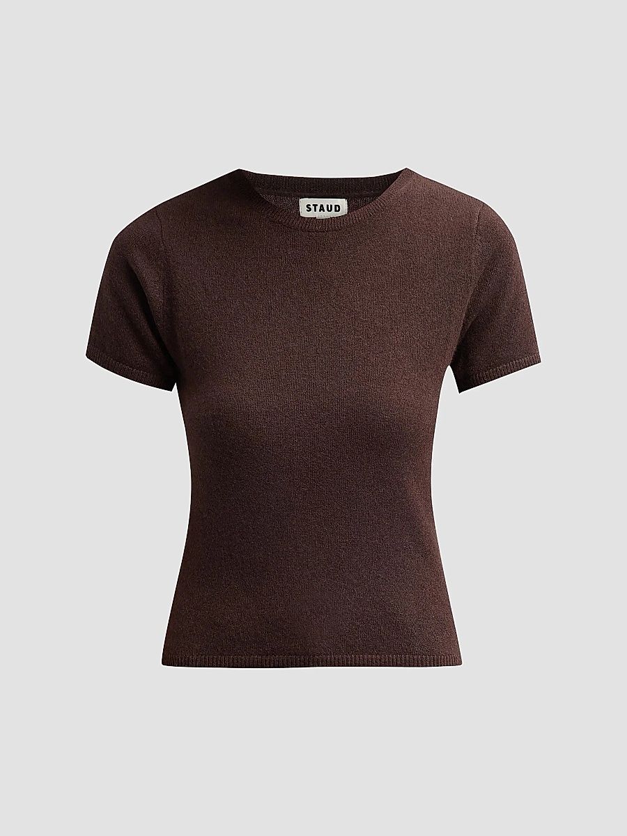 Women's Easy Cashmere Crewneck T-Shirt - Dark Chocolate - Size XL