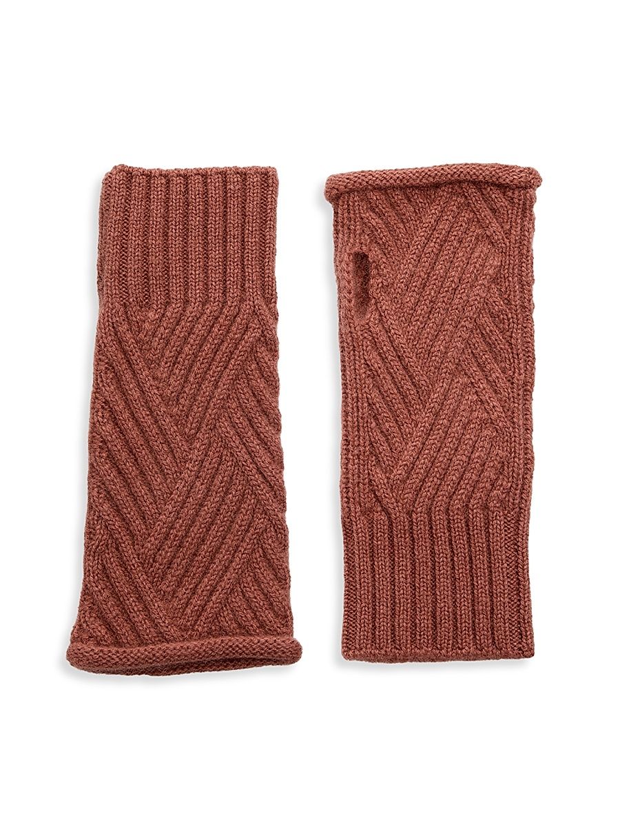 Women's Cabel-Knit Ribbed Trim Fingerless Gloves - Dusty Mauve