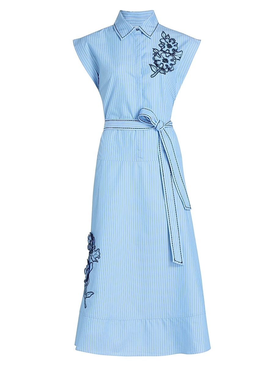 Women's Callie Striped Floral Appliqué Belted Midi-Dress - Blue Wisteria Multi - Size 12