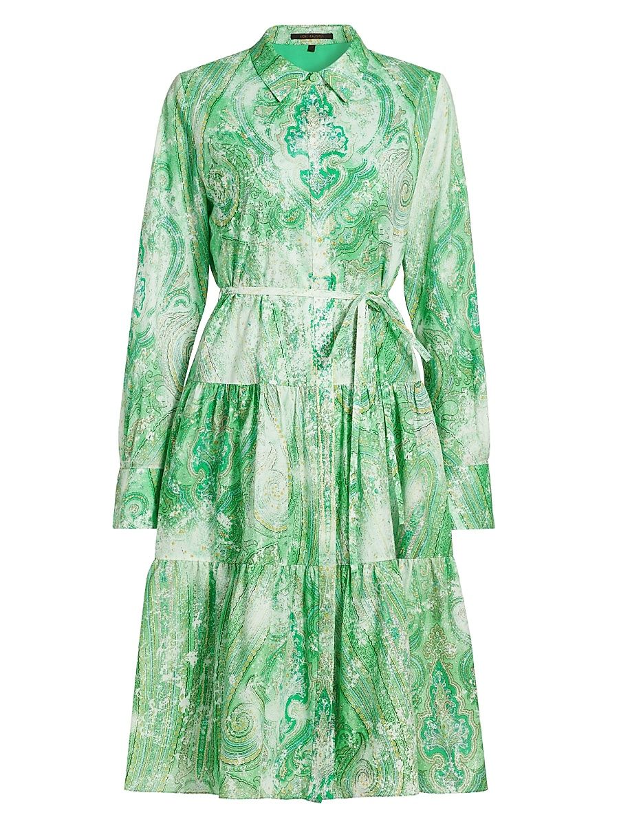 Women's Jelani Collared Cotton Knee-Length Dress - Lush Green Multi - Size XL