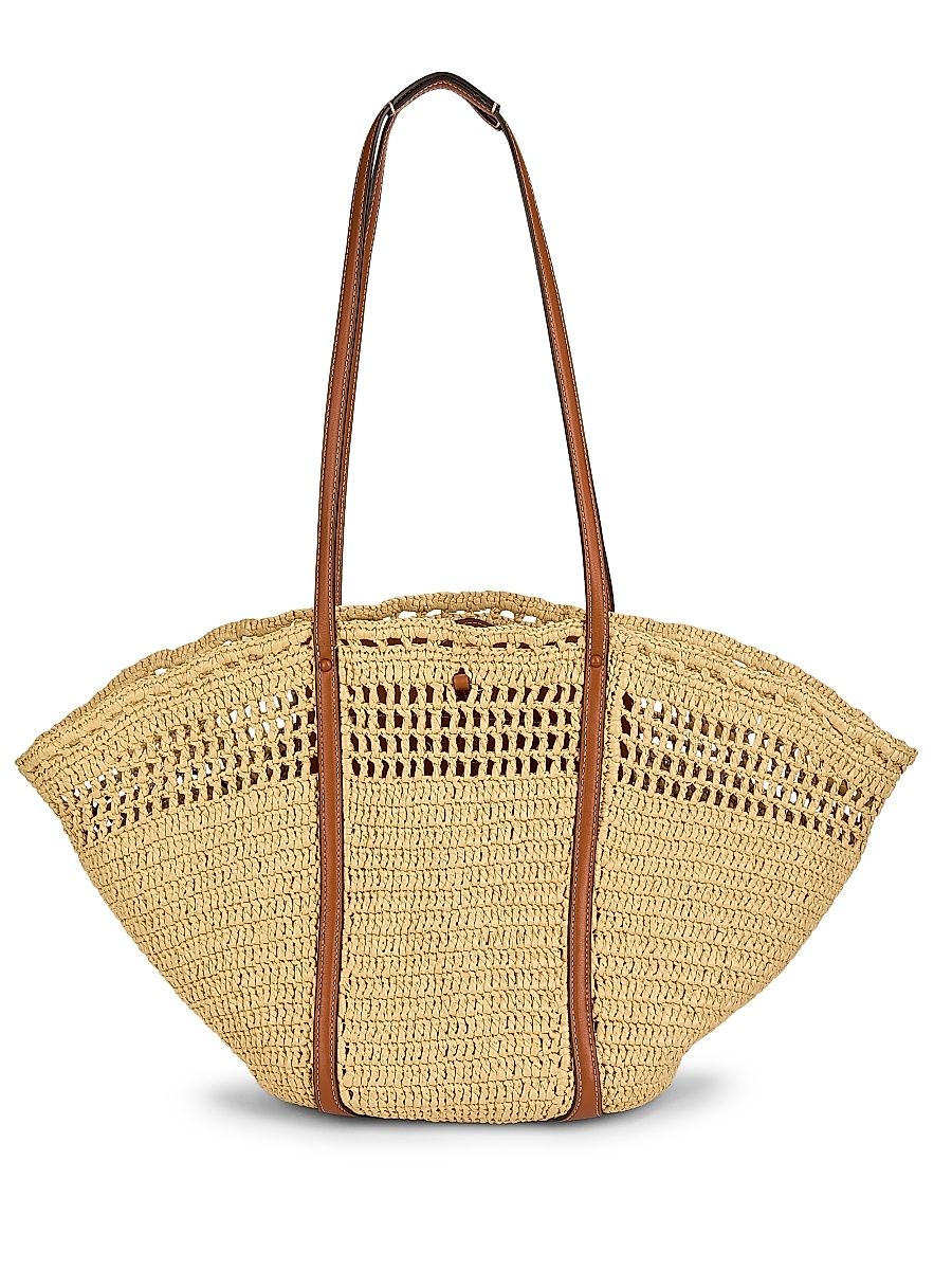 Women's Crocheted Raffia Basket Bag - Natural