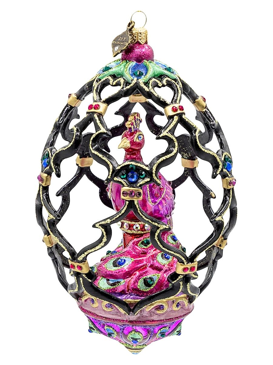 Multicolored Glass Peacock Egg Ornament