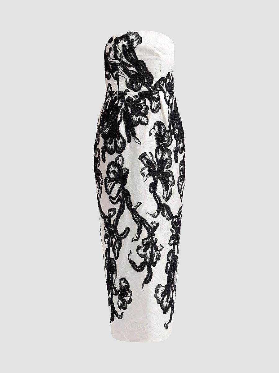 Women's Orion Chiffon Embroidered Maxi Dress - White Black - Size 12