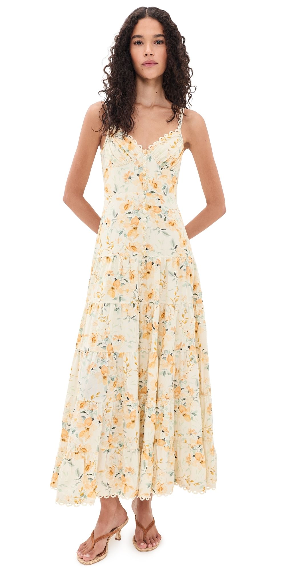 ASTR the Label Tazia Maxi Dress Yellow Cream Floral M