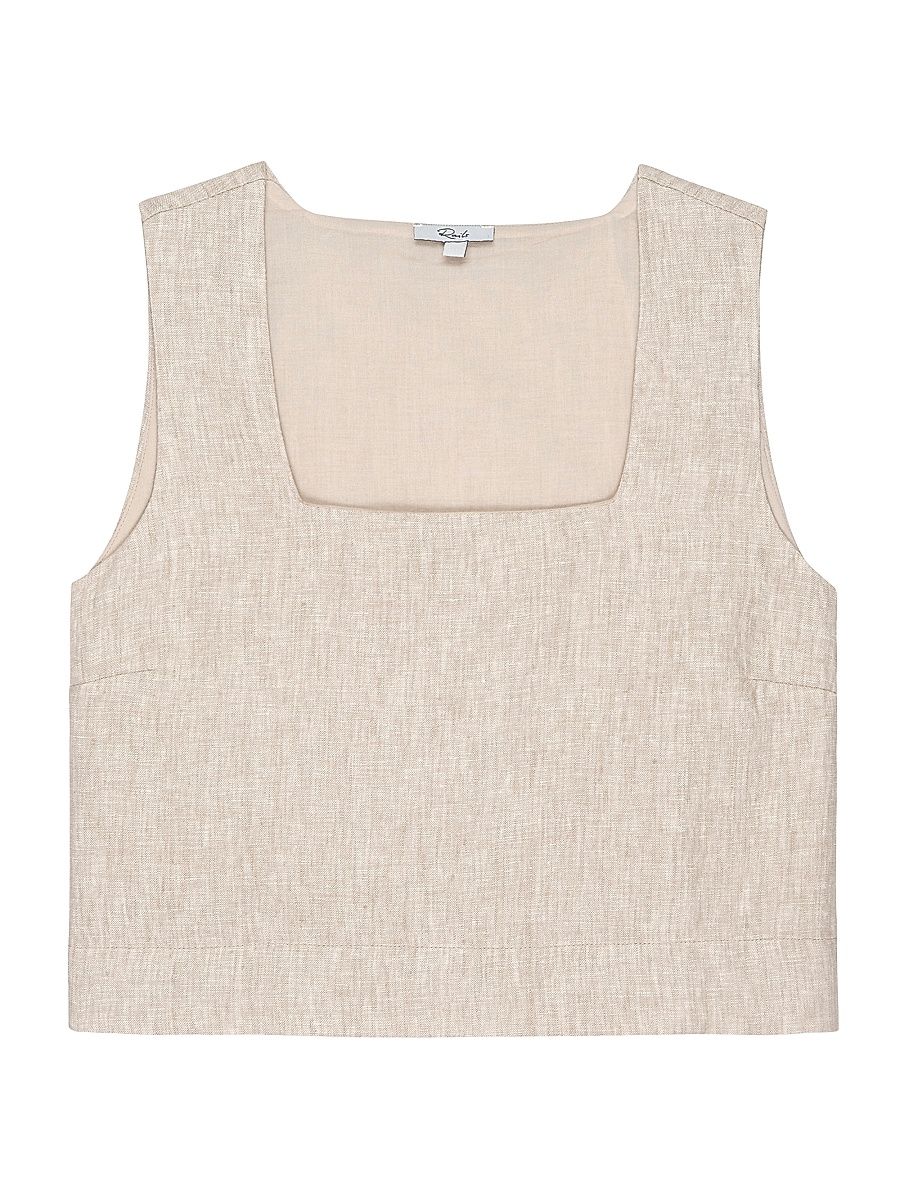 Women's Akira Linen Square-Neck Crop Top - Heathered Flax - Size XL