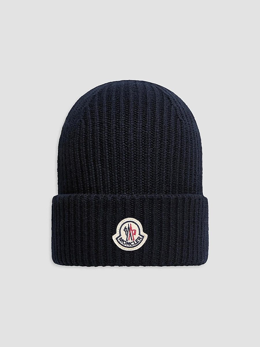 Moncler Men's Beanie Hat in Wool & Cashmere Blend - Navy Blue