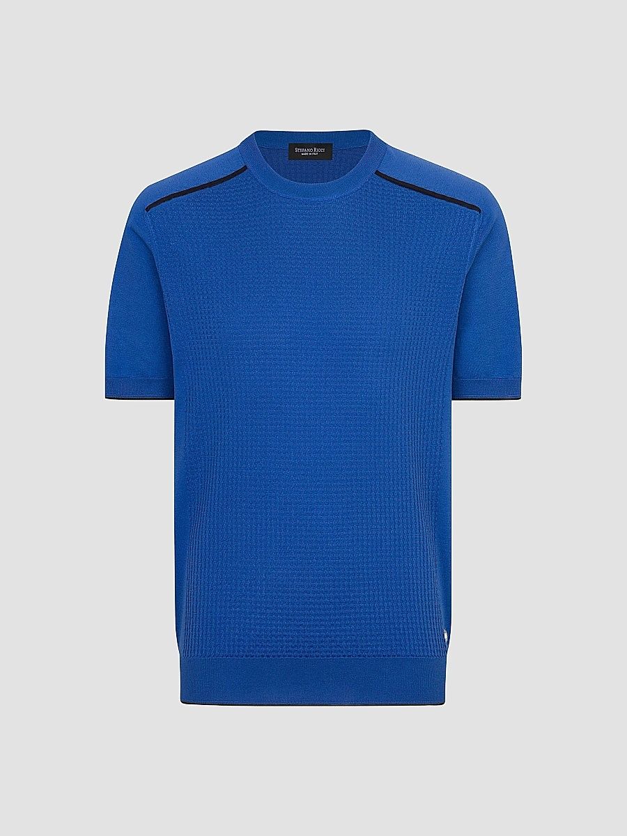 Stefano Ricci Men's Silk and Cotton Knit Crewneck Sweater - Blue - Size 40
