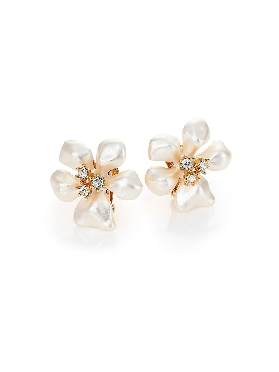 Women's Faux Pearl & Crystal Flower Clip-On Earrings - Ivory