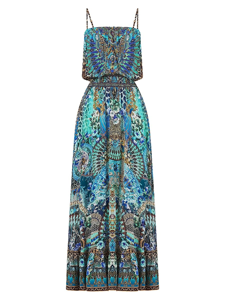 Women's Flamenco Euphoria Shirred Silk Maxi Dress - Flamenco Euphoria - Size Medium
