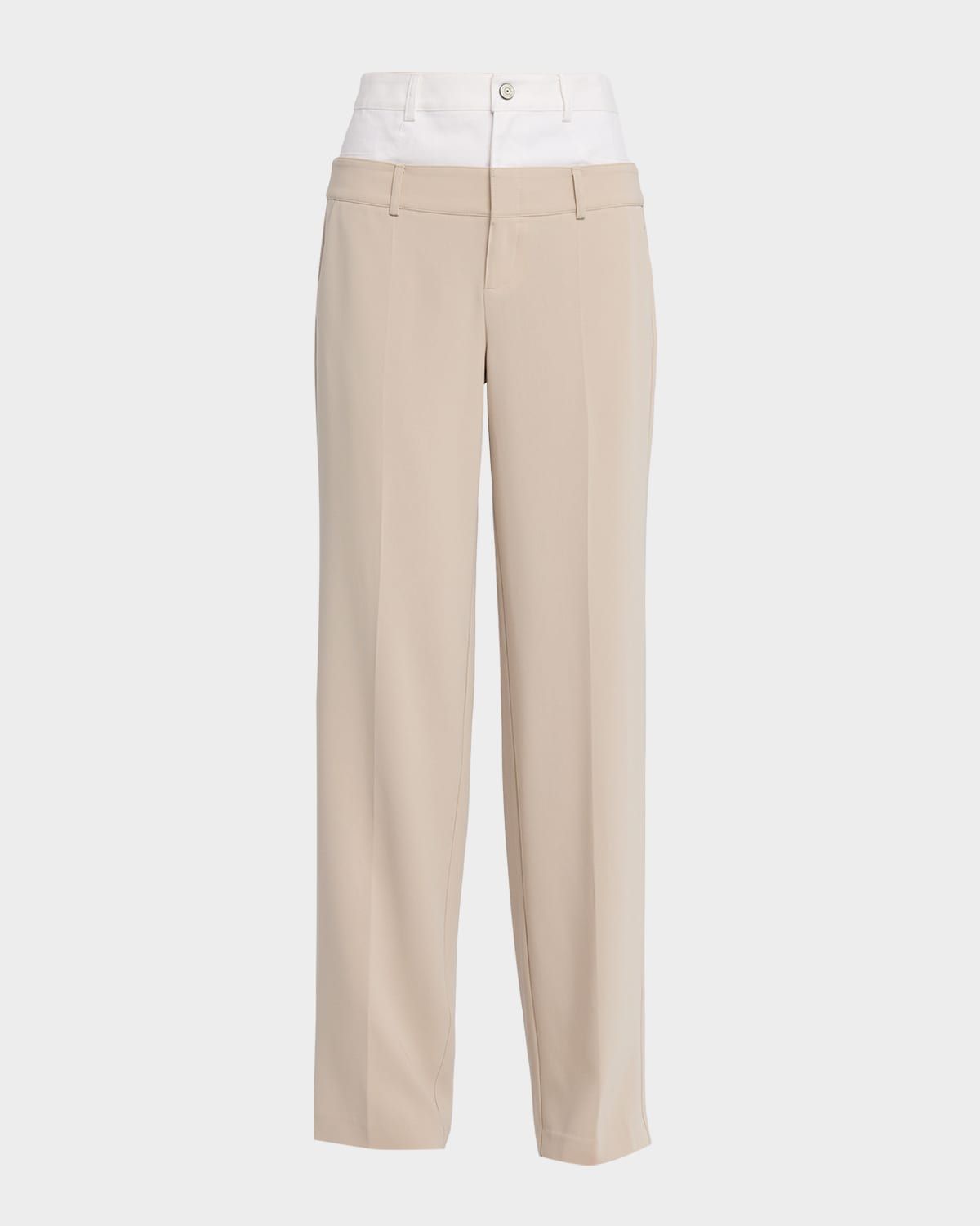 Dionne Mixed Media Straight-Leg Pants