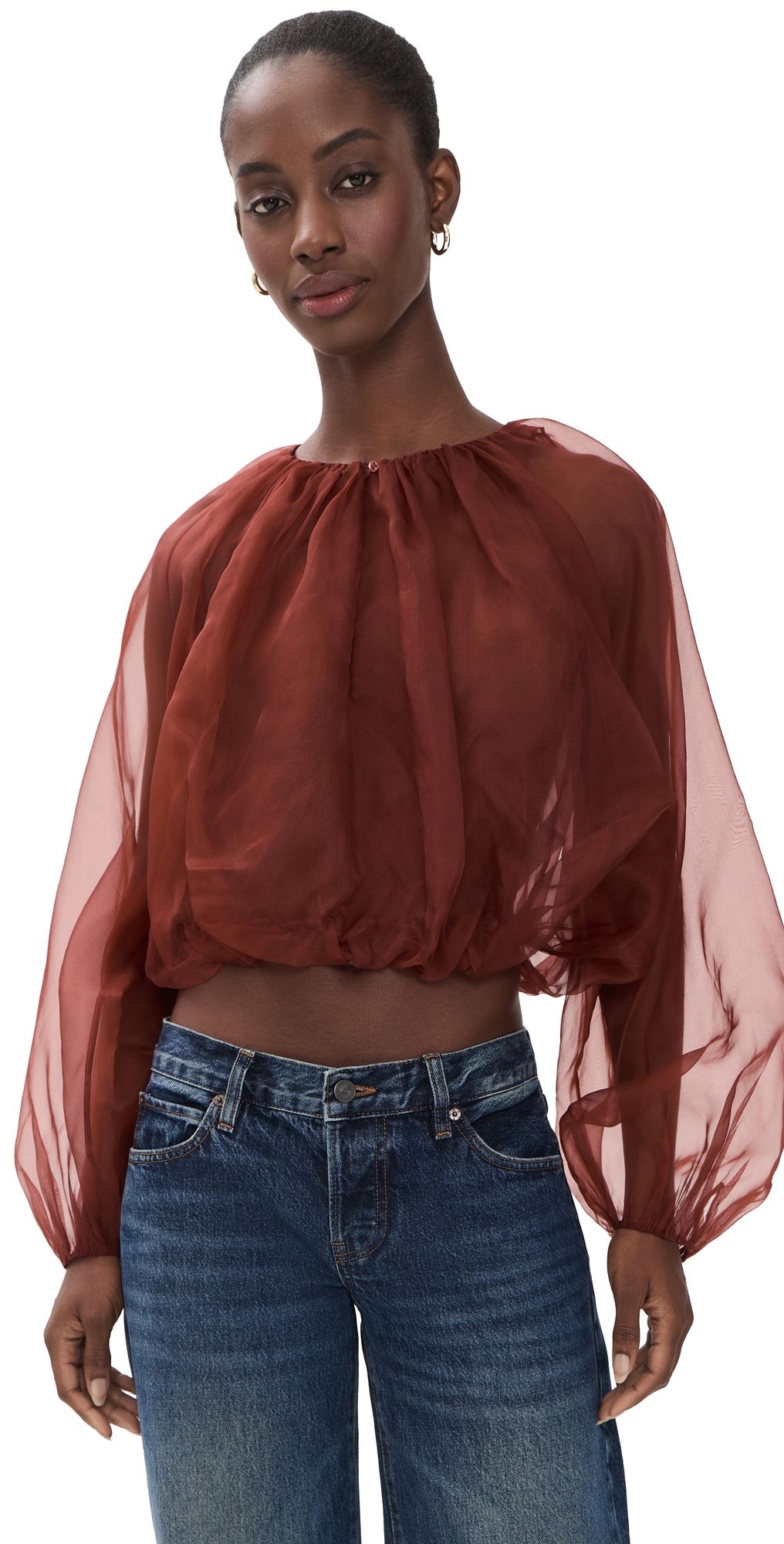 FRAME The Sheer Balloon Blouse Paprika M