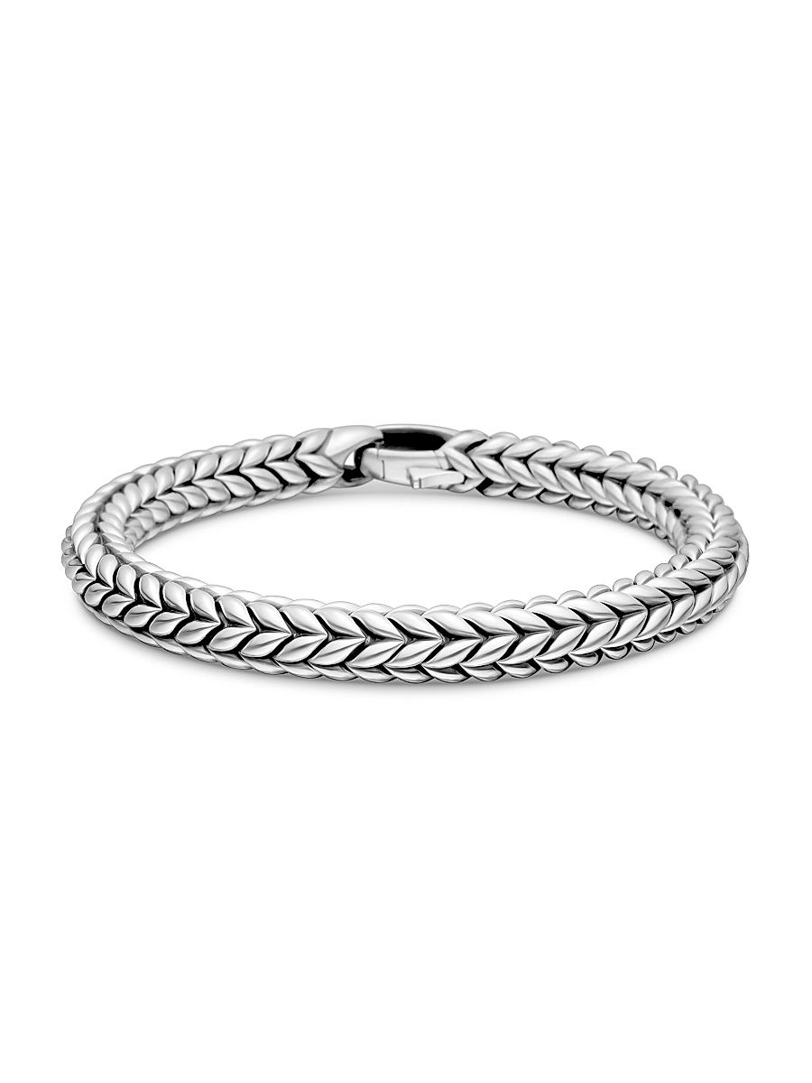 Men's Chevron Bead Bracelet in Sterling Silver, 8MM - Silver - Size Medium