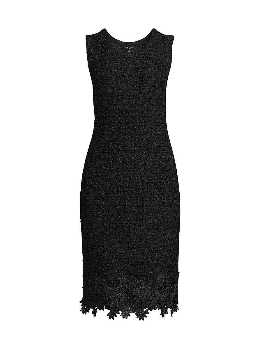 Women's Floral Lace Appliqué Sheath Knee-Length Dress - Black - Size XXL
