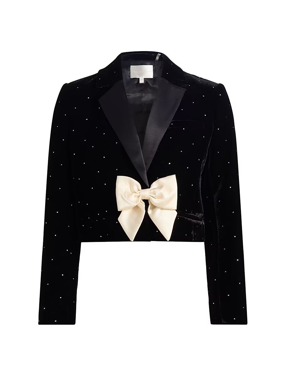 Women's Orlisa Bow-Embellished Velvet Crop Blazer - Black - Size 8