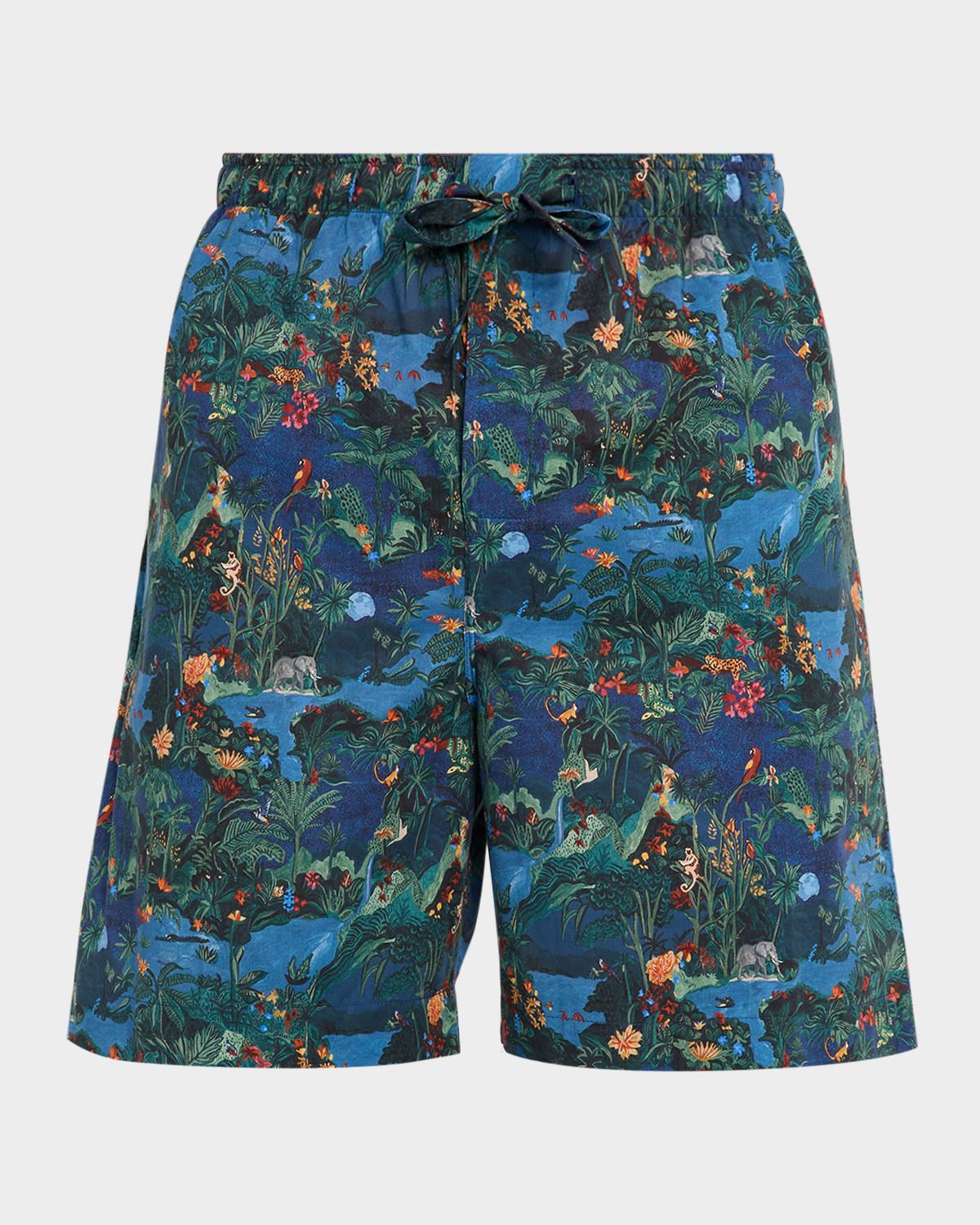Men & apos;s Cotton Batiste Jungle Print Lounge Shorts