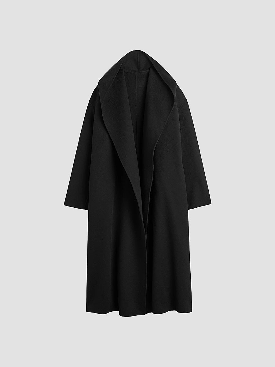 Toteme Women's Hoodie Wool Belted Coat - Black - Size XL