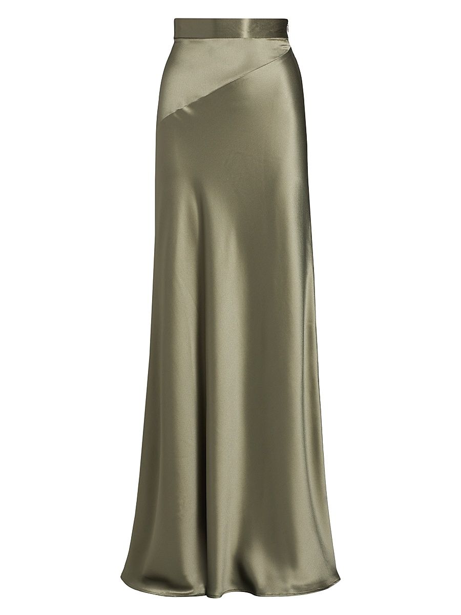 Women's Lara Satin Maxi Skirt - Moss - Size Medium