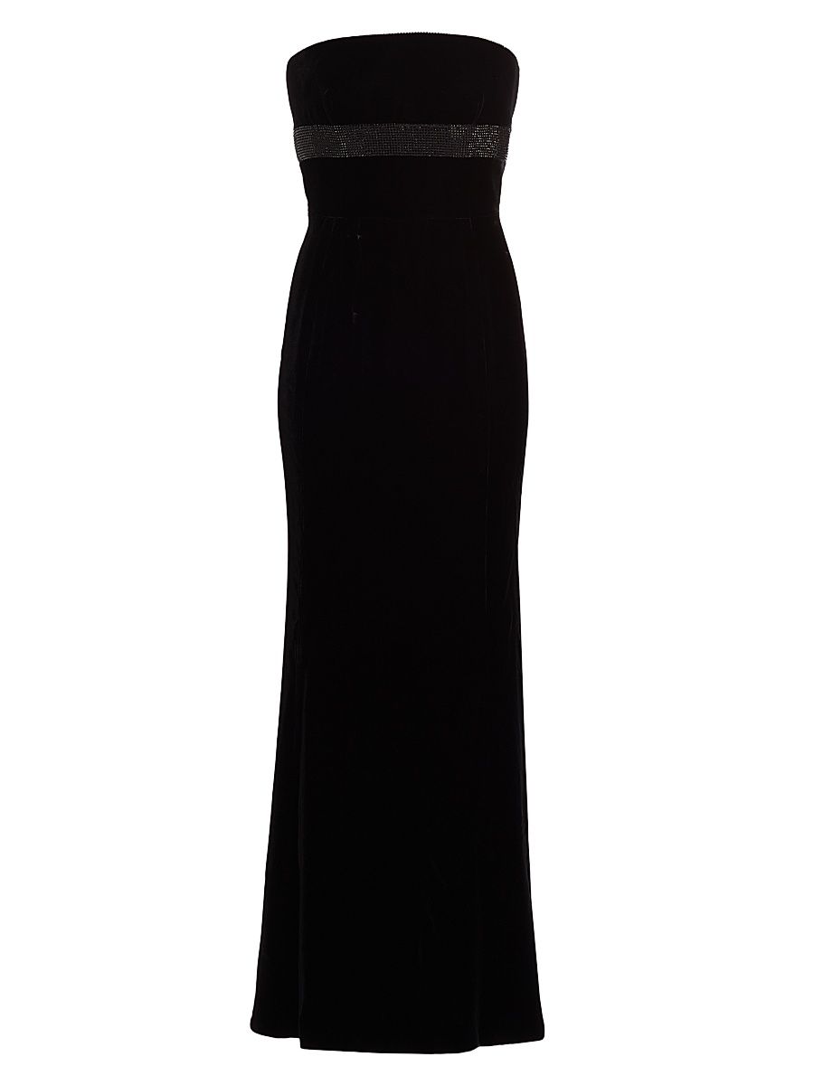 Women's Crystal-Embellished Velvet Strapless Gown - Printed - Size 4