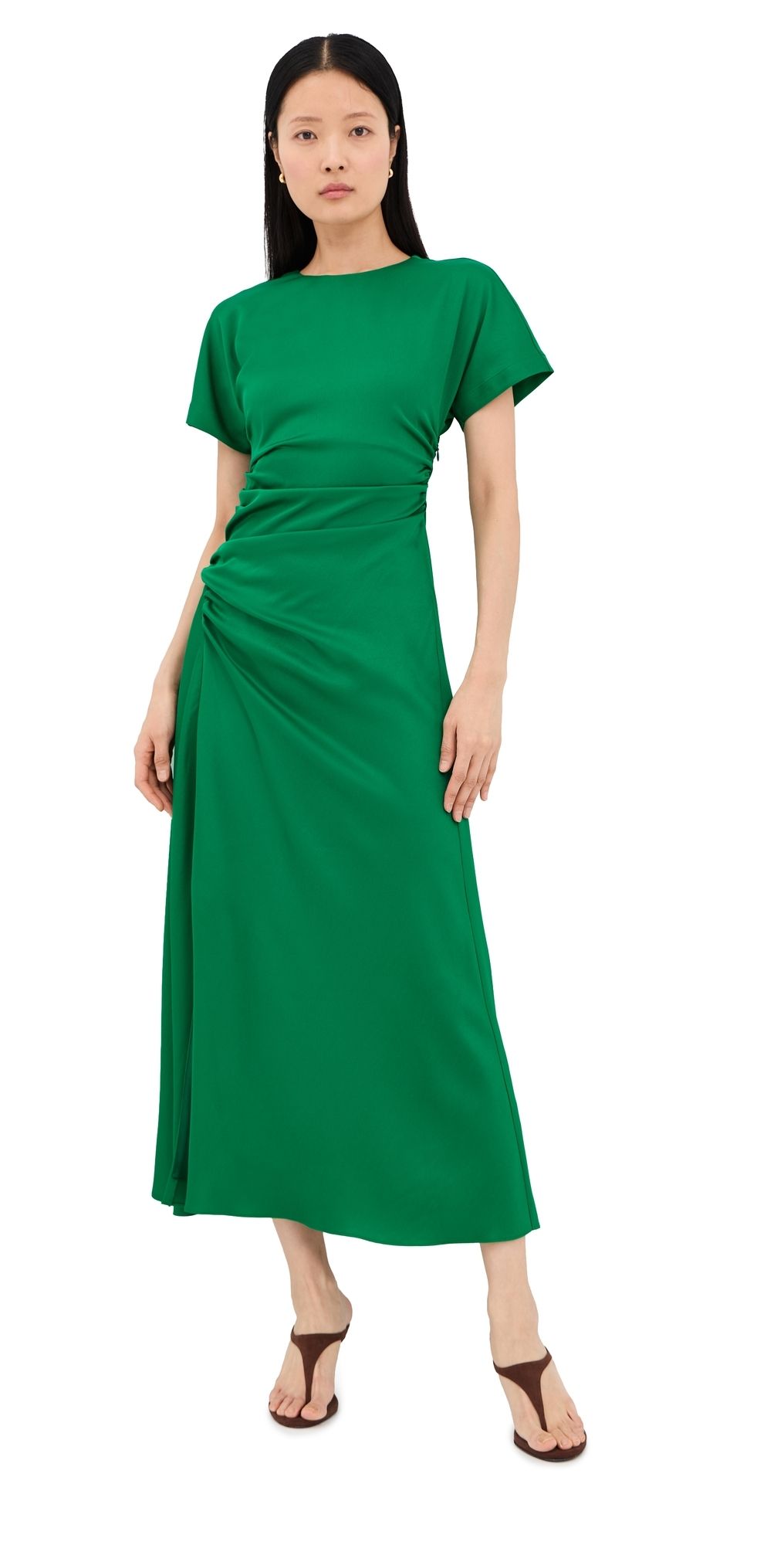 SIMKHAI Marabella Draped Midi Dress Kelly Green 4