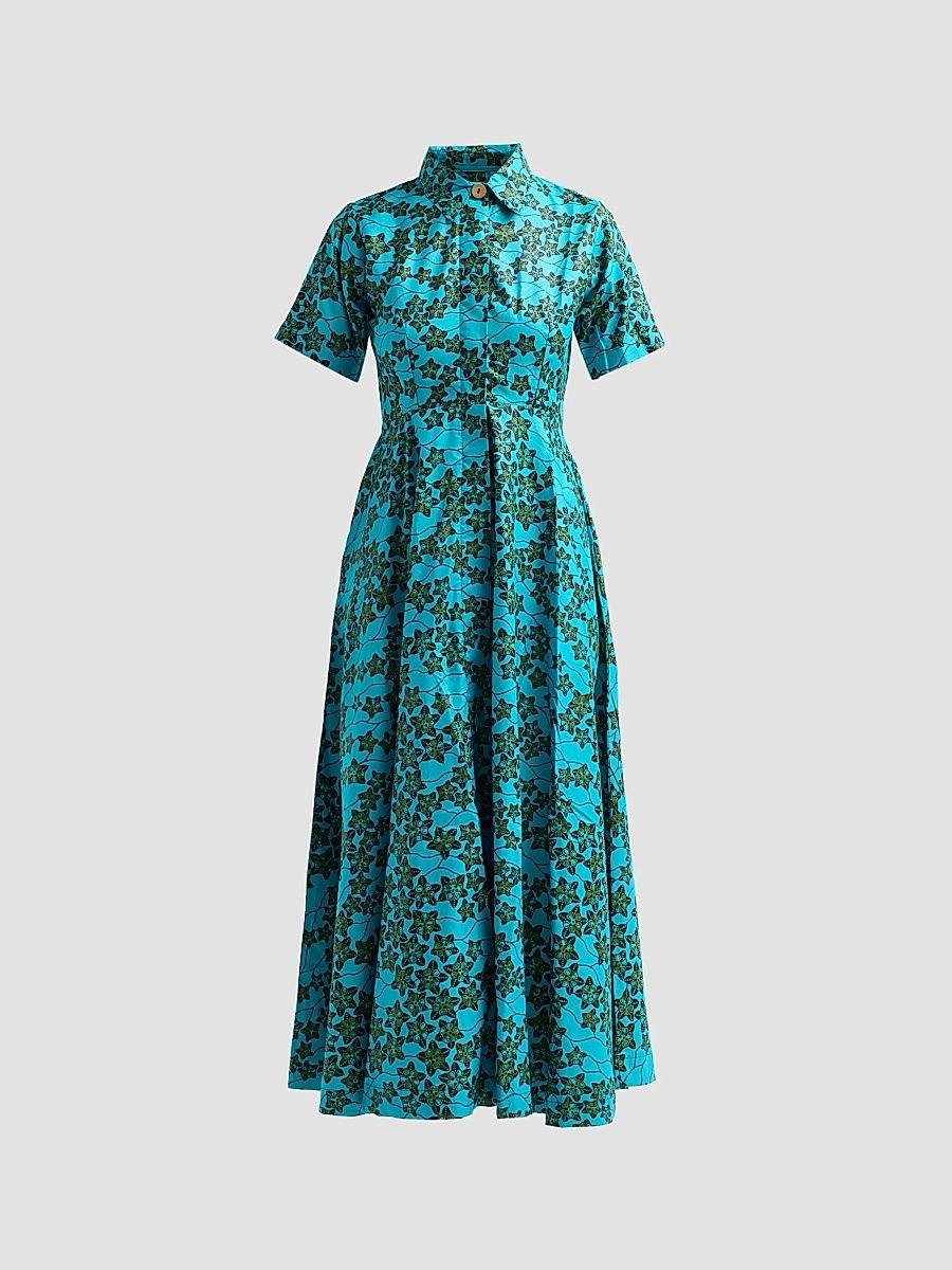 Women's Feyi Printed Cotton Dress - Turquoise And Black - Size XL