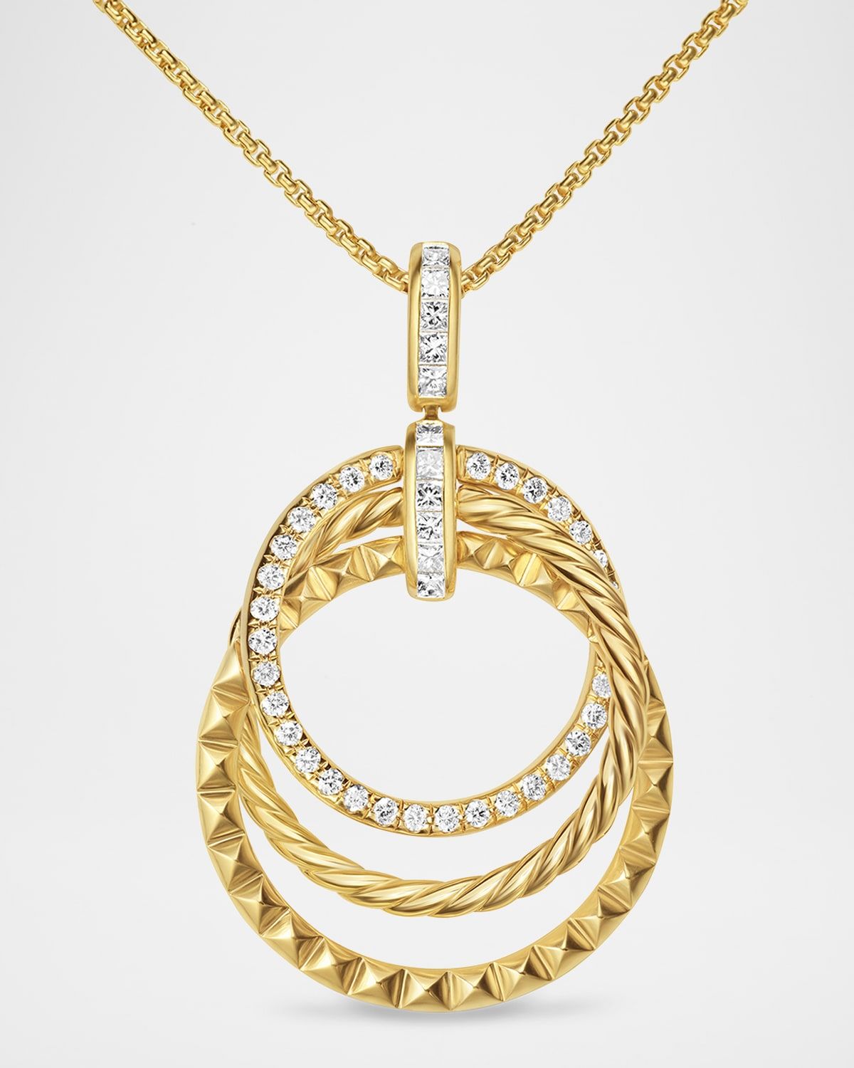 DY Crossover Trio Pendant Necklace with Diamonds in 18K Gold, 24mm
