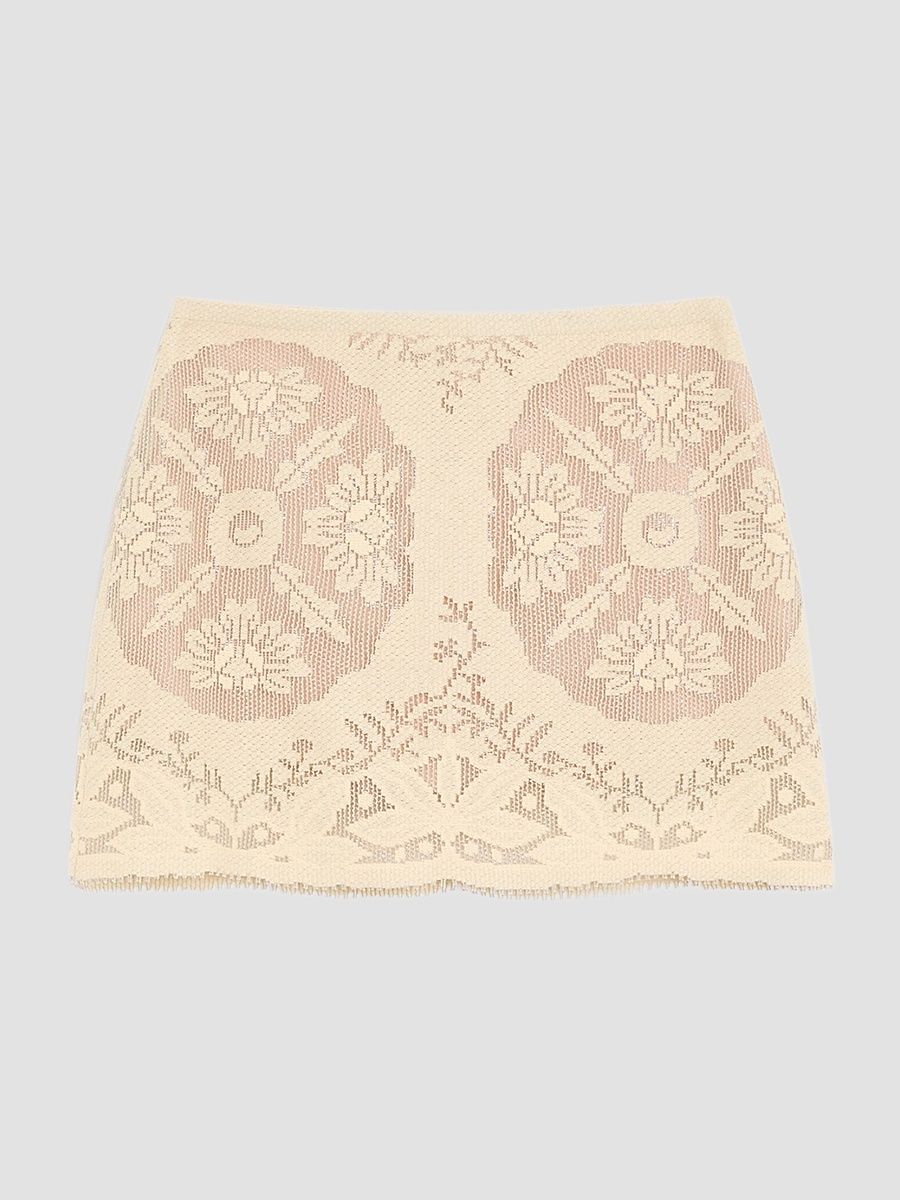 Women's Mini Skirt in Floral Stamp Blanket - Ecru - Size 10