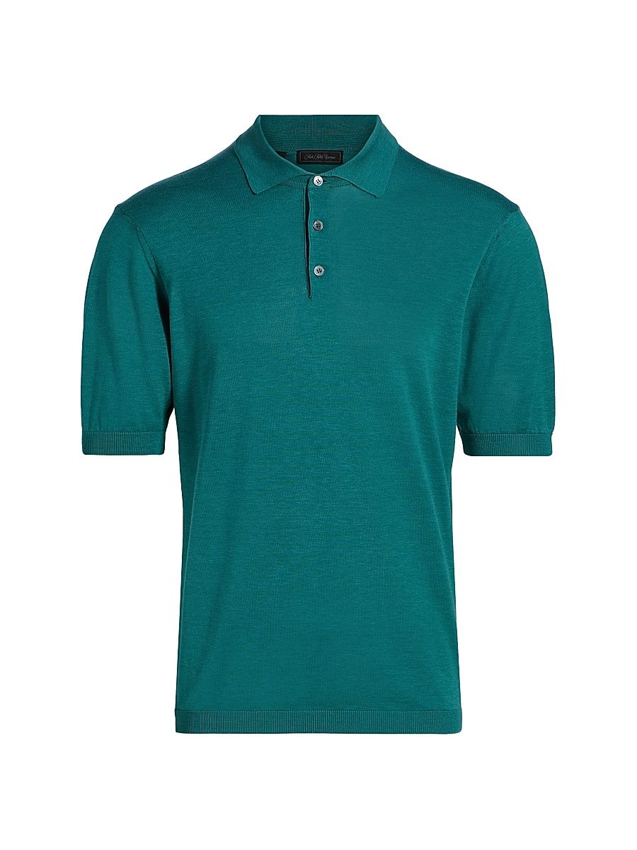 Men's Cotton-Silk Knit Polo Shirt - Green - Size XXL