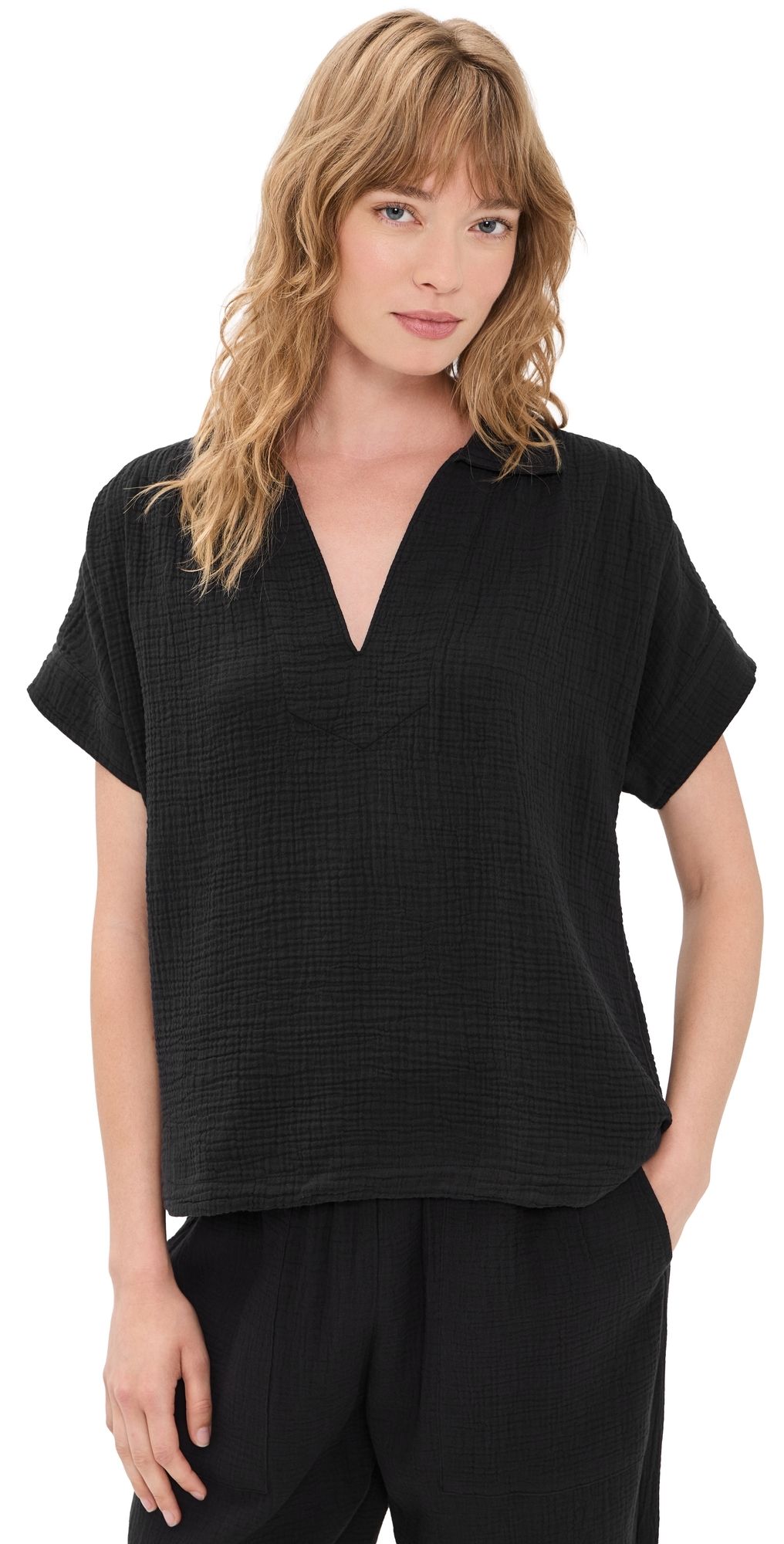Faherty Dune Cotton Gauze Zoe Top Black XXL