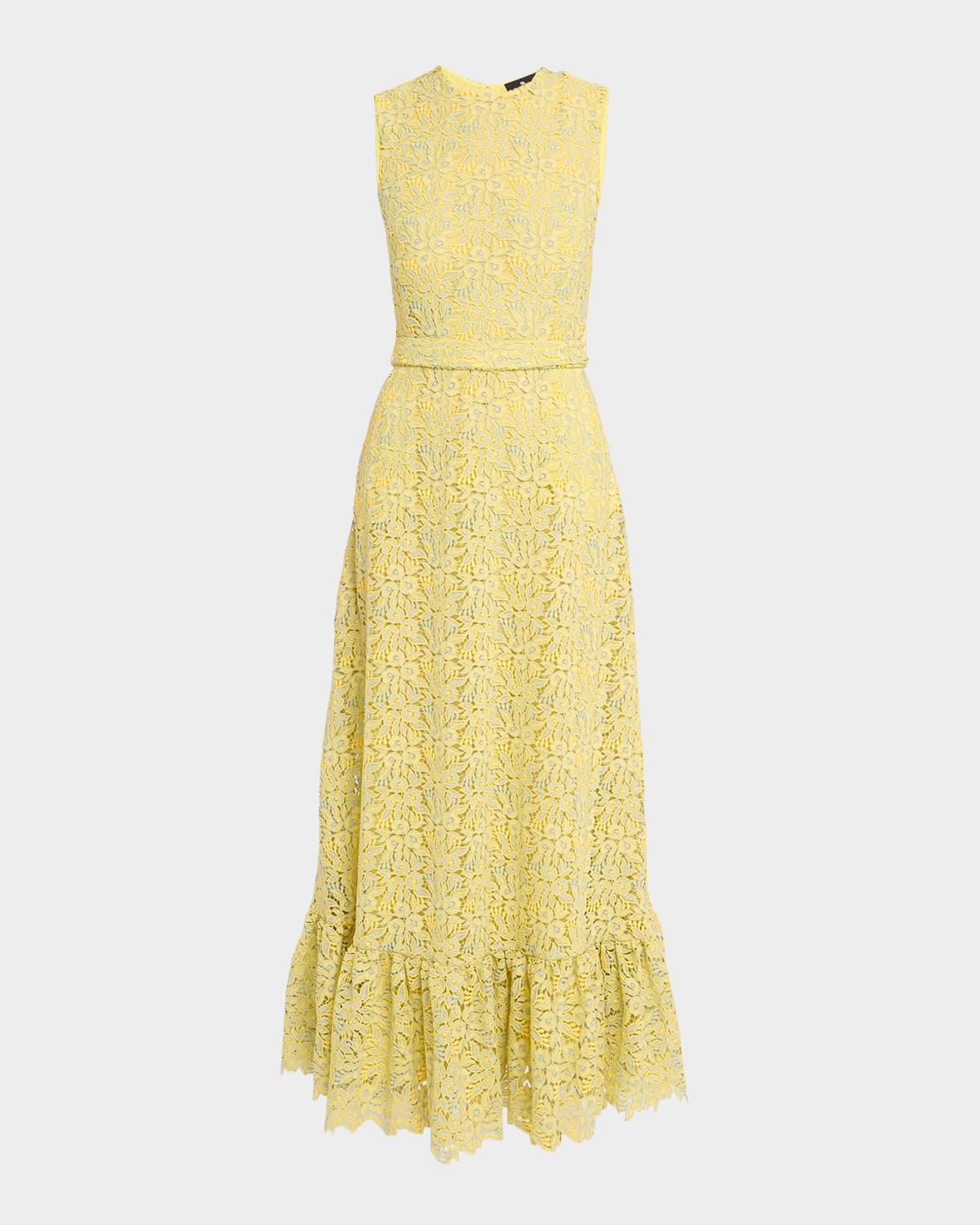Floral Lace Sleeveless Ruffle Maxi Dress