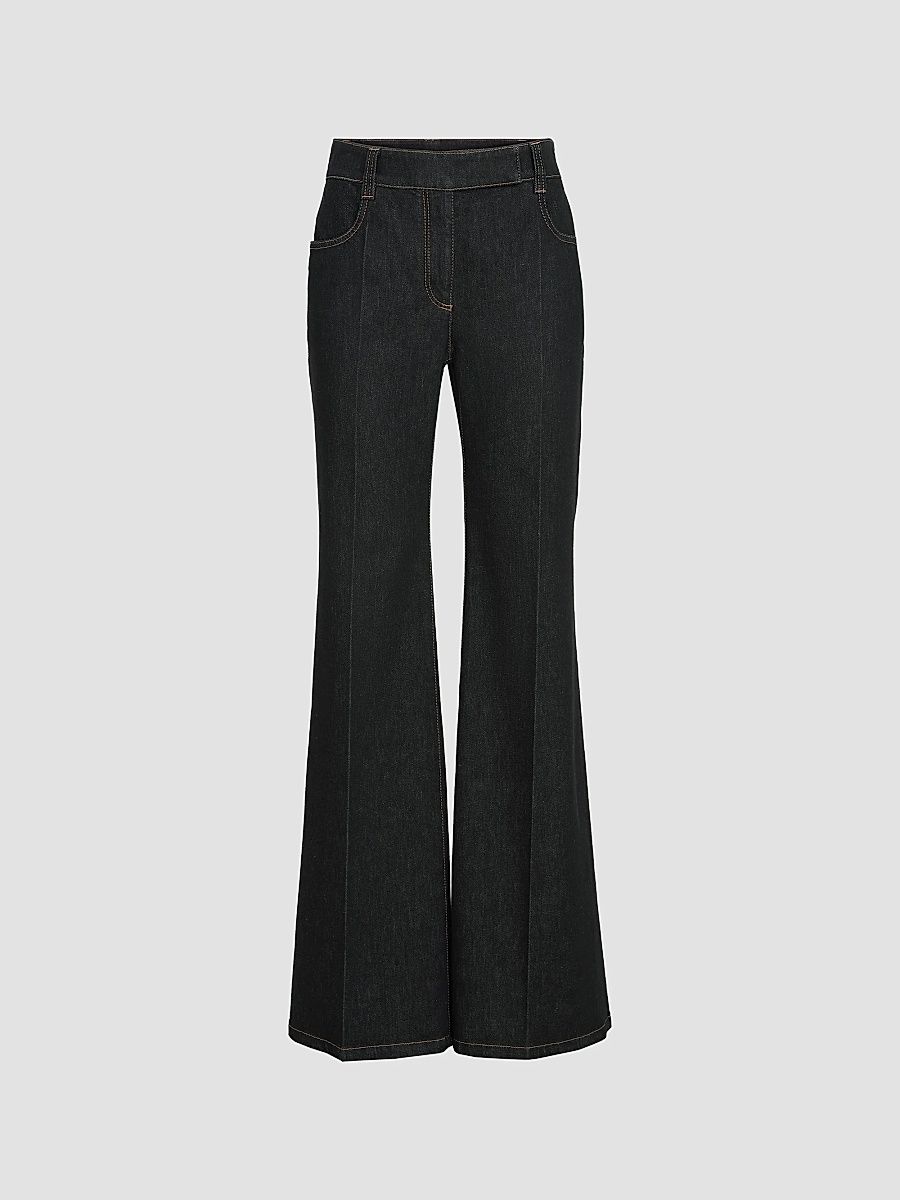 Women's Comfort No-Fade Denim Flared Trousers with Monili - Black - Size 0
