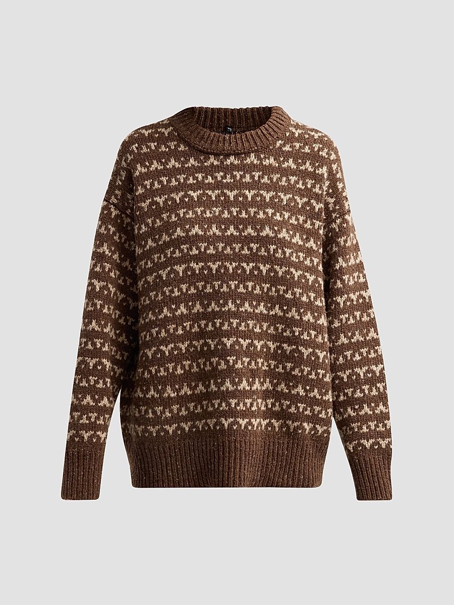 Women's Oversized Crewneck Sweater - Multi Brown Tweed - Size XS
