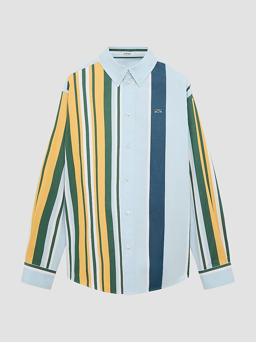 Men's Colorblock Stripe Cotton Shirt - Blue Multicolor - Size 15
