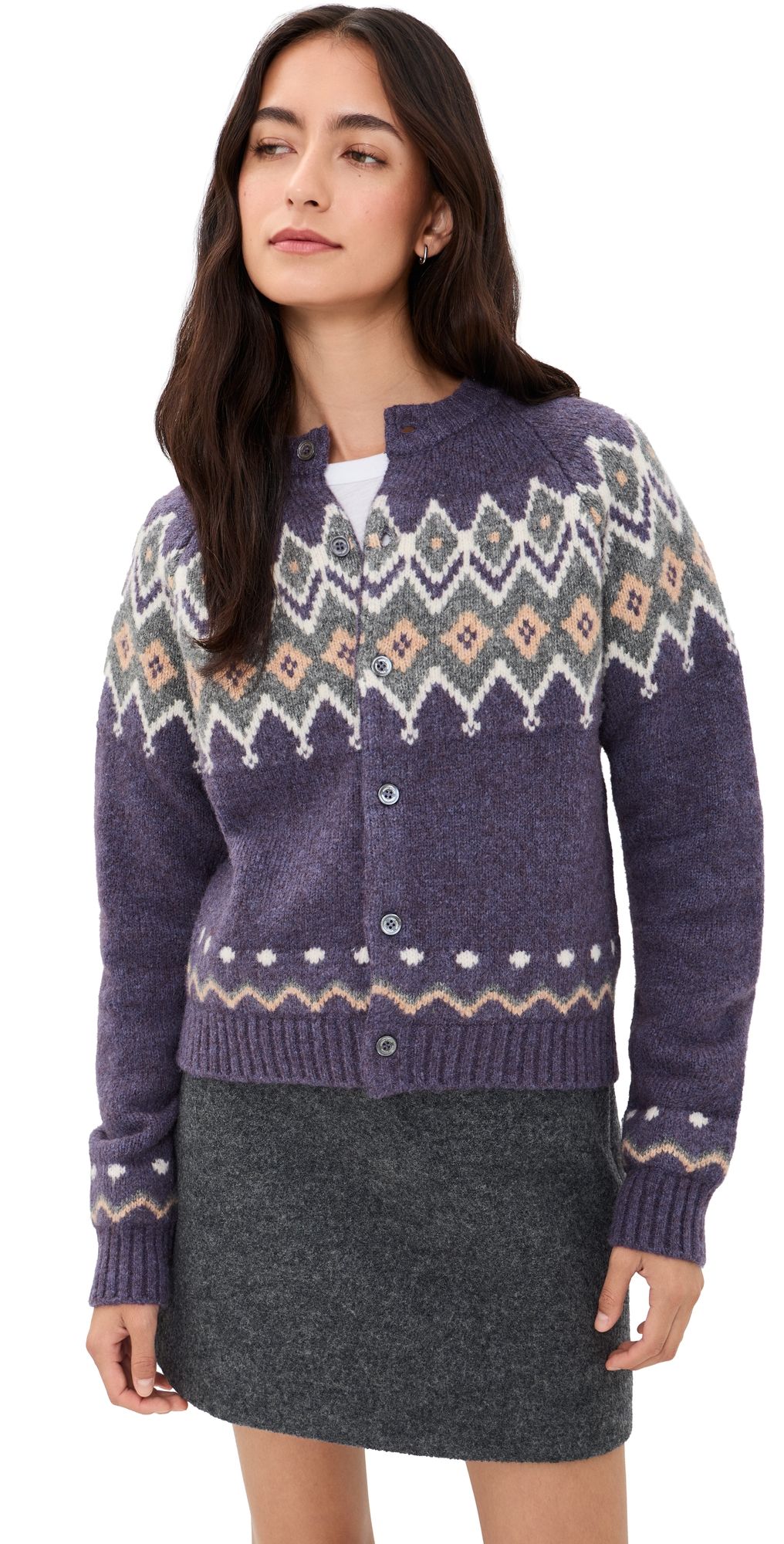 DUNST Unisex Chunky Pattern Cardigan Purple XS