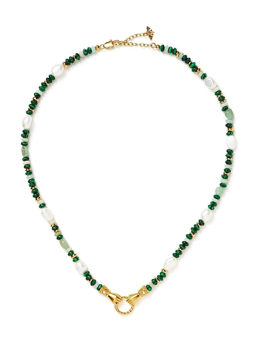 Women's Harris Reed x Missoma In Good Hands 18K Gold-Plate, Pearl, Amazonite & Malachite Necklace - Green