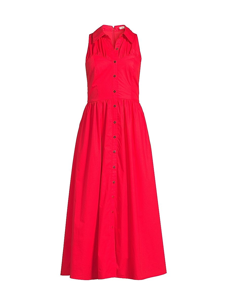 Women's Vivian Poplin Sleeveless Shirtdress - Poppy Red - Size Medium