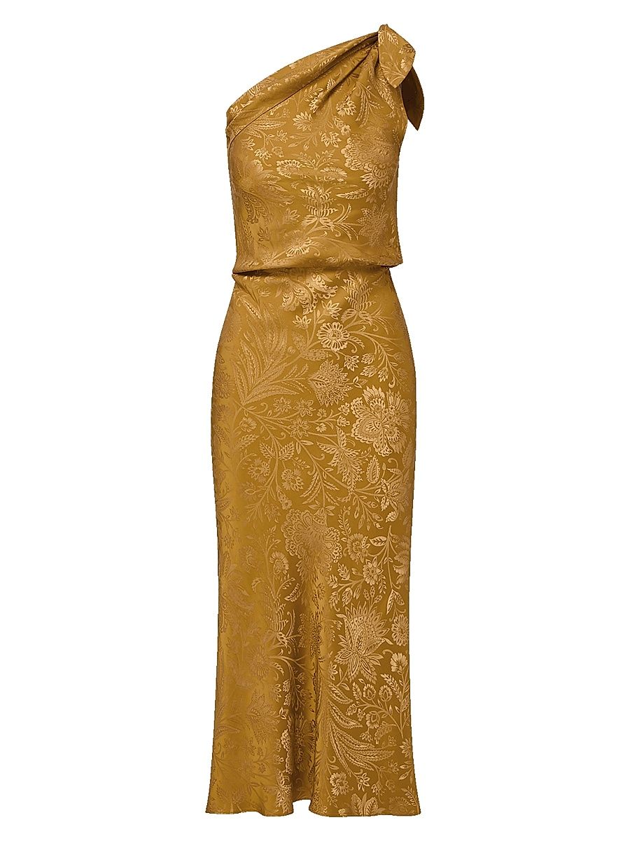 Women's Grycen Floral Satin One-Shoulder Midi-Dress - Gold Ochre - Size 16