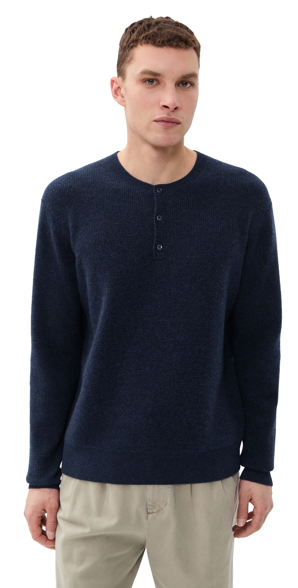 The Elder Statesman Waffle Thermal Cashmere Henley Twilight M